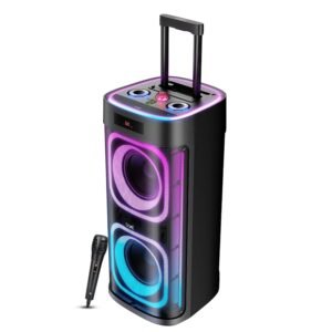 boAt 2025 Launch PartyPal 700, 300W, Disco Ball, Karaoke Auto-Tune, Rechargeable UHF Wireless Mic, RGB LEDs, 6H Battery, Trolley-Wheels, Bluetooth Speaker, Karaoke mic with Speaker (Premium Black)