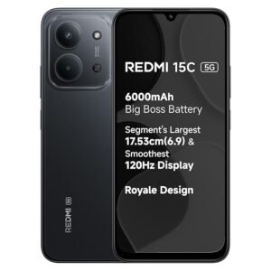 REDMI 15C 5G Midnight Black 4GB + 128GB | Royale Design | Massive 6000mAh Battery | Segment's Largest 17.53cm Display Up to 120Hz | MediaTek Dimensity 6300 | 33W Fast Charging | 50MP AI Dual Camera