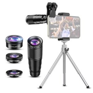 APEXEL 22X Telephoto Lens Kit for Smartphones – HD Optical Mobile Camera Lens with Tripod & Universal Phone Clip Compatible with iPhone, Samsung & Android