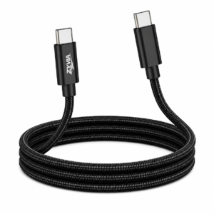 Zyvia Type C to Type C Cable, 100W PD 5A Fast Charging, Nylon Braided, for iPhone 15/16/17, Samsung, MacBook, iPad, OnePlus & USB-C Devices, 1M Black